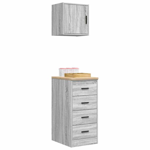 vidaXL Armarios 2 uds para garaje madera de ingenier&iacute;a ris hormig&oacute;n