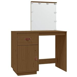 vidaXL Mesa tocador LED madera maciza pino marr&oacute;n miel 95x50x133,5 cm