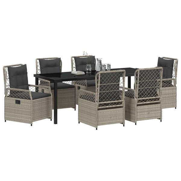vidaXL Conjunto de Comedor de Jard&iacute;n 7 pcs Gris Claro rat&aacute;n sint&eacute;tico