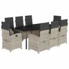 vidaXL Set comedor de jard&iacute;n 9 pzas cojines rat&aacute;n sint&eacute;tico gris claro