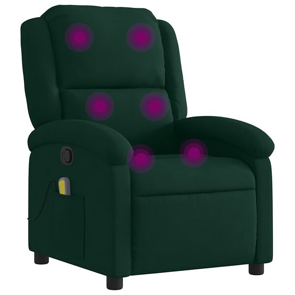 vidaXL Sill&oacute;n de masaje reclinable de terciopelo verde oscuro