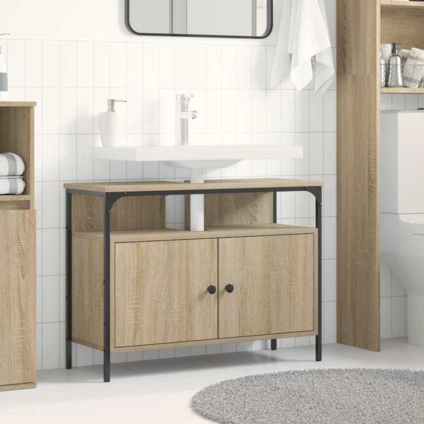 vidaXL Gabinete de Lavabo para Ba&ntilde;o con puerta Marr&oacute;n 80 x 30 x 60 cm