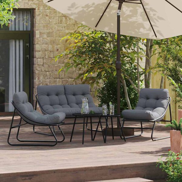 vidaXL Muebles de jard&iacute;n 3 pcs Negro Acero con revestimiento en polvo
