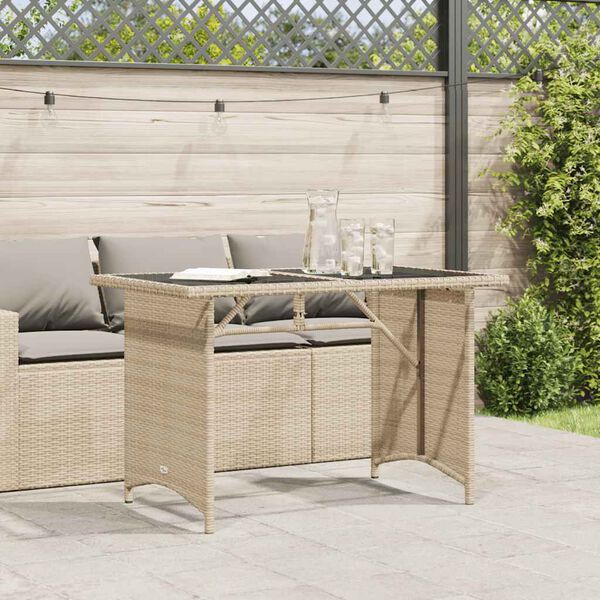 vidaXL Mesa de jard&iacute;n superficie de vidrio rat&aacute;n PE beige 110x68x70 cm