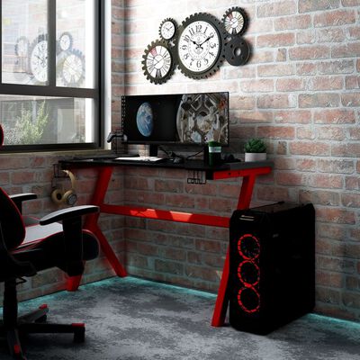 vidaXL Escritorio gaming con luz LED forma Y negro y rojo 110x60x75 cm