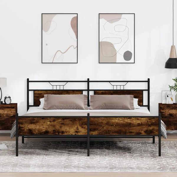 vidaXL Estructura de cama sin colch&oacute;n metal roble ahumado 193x201 cm
