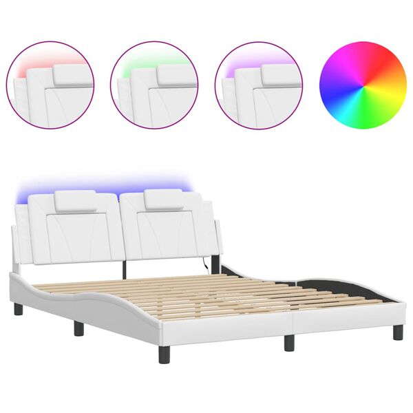 vidaXL Estructura de cama Viana con LED sin colch&oacute;n blanco 160x200 cm