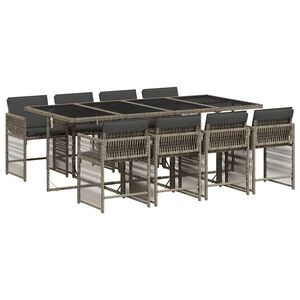 vidaXL Set comedor jard&iacute;n 9 pzas y cojines rat&aacute;n sint&eacute;tico gris