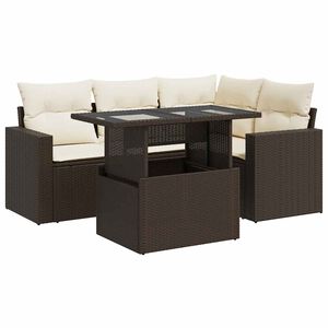 vidaXL Set comedor de jard&iacute;n 5 piezas y cojines rat&aacute;n sint&eacute;tico marr&oacute;n
