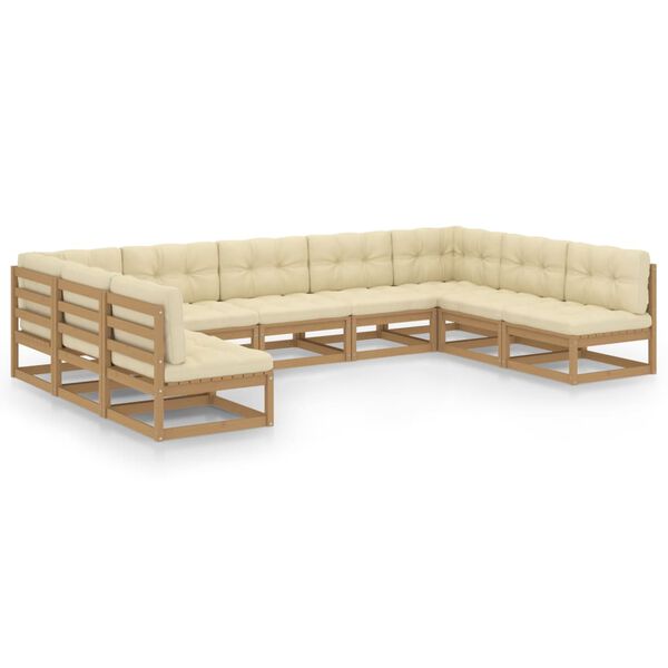 vidaXL Set de muebles de jard&iacute;n 9 pzs cojines madera pino marr&oacute;n miel