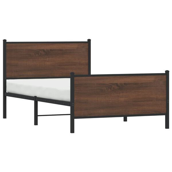 vidaXL Estructura de cama sin colch&oacute;n metal marr&oacute;n roble 107x203 cm