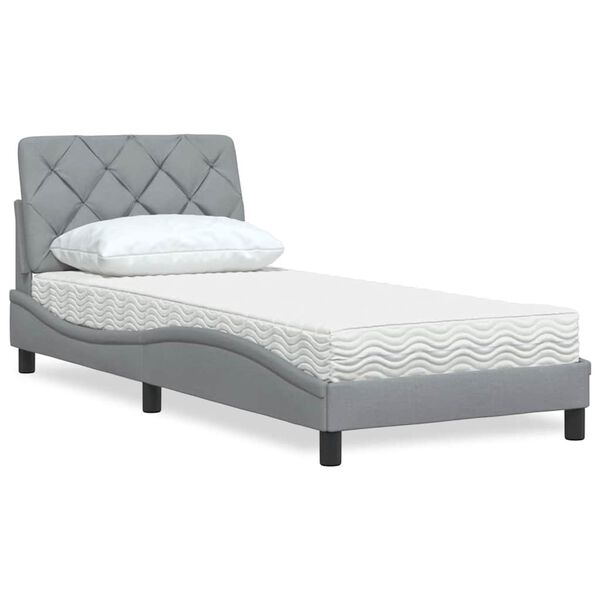 vidaXL Cama con colchón tela gris claro 80x200 cm