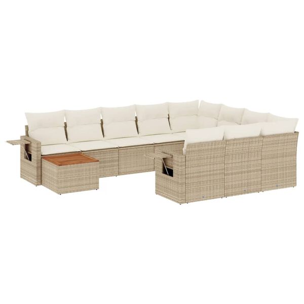 vidaXL Set de sof&aacute;s de jard&iacute;n 11pzas con cojines rat&aacute;n sint&eacute;tico beige