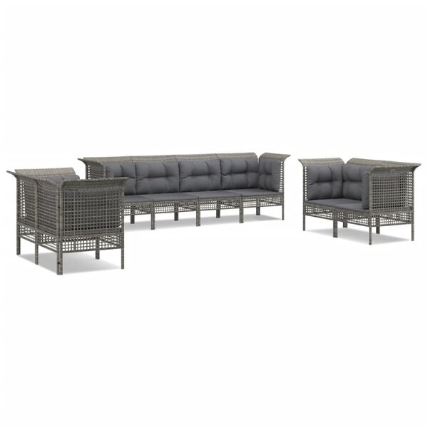 vidaXL Set de muebles de jard&iacute;n 8 pzas y cojines rat&aacute;n sint&eacute;tico gris
