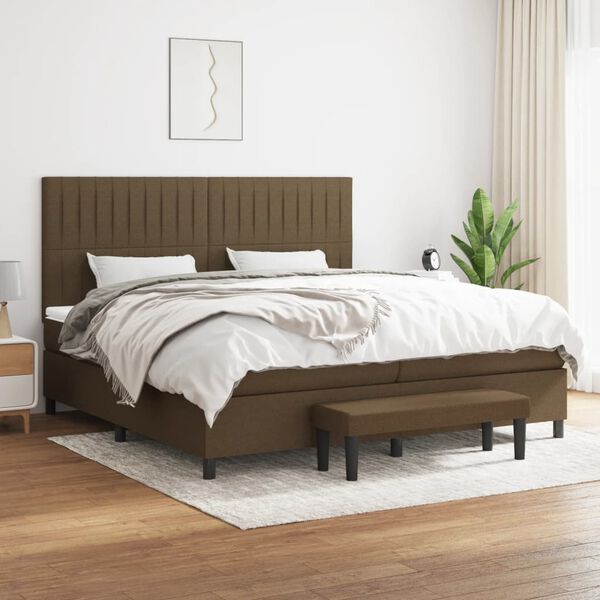 vidaXL Cama box spring con colch&oacute;n tela marr&oacute;n oscuro 200x200 cm
