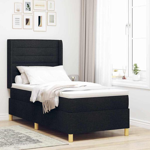 vidaXL Cama con Somier con colch&oacute;n con cabecera Negro 80 x 200 cm tela
