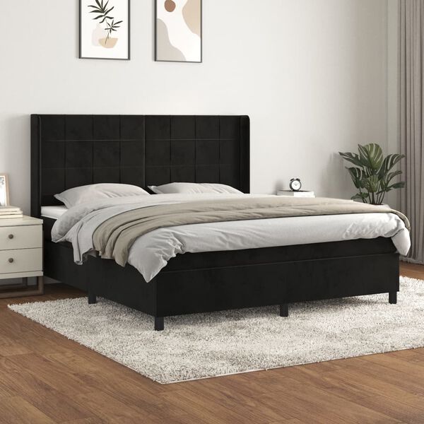 vidaXL Cama box spring con colch&oacute;n terciopelo negro 180x200 cm