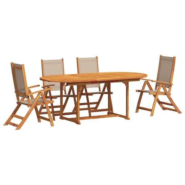 vidaXL Juego comedor de jard&iacute;n 5 pzas madera maciza acacia y textileno