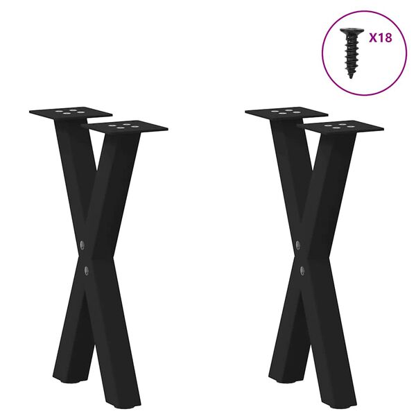 vidaXL Patas para mesa de centro en forma de X (2 unidades), color negro, 38 x (42-43) cm, acero