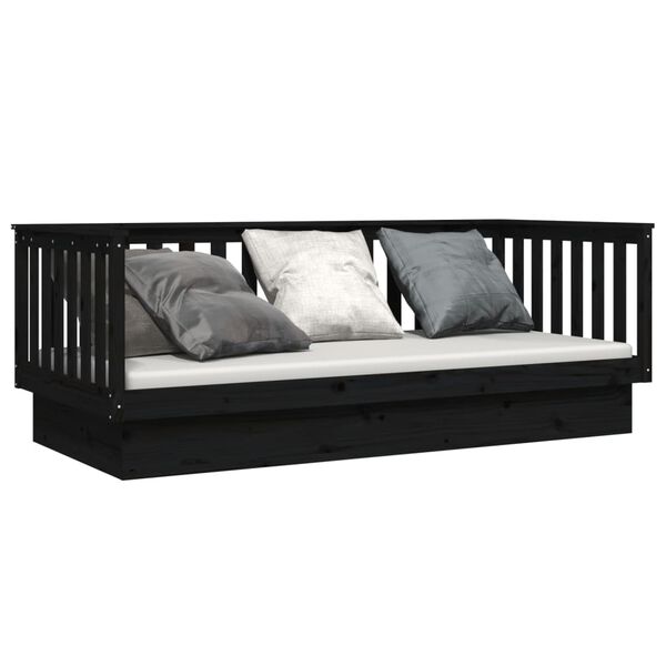 vidaXL Sof&aacute; cama de madera maciza de pino negro 100x200 cm