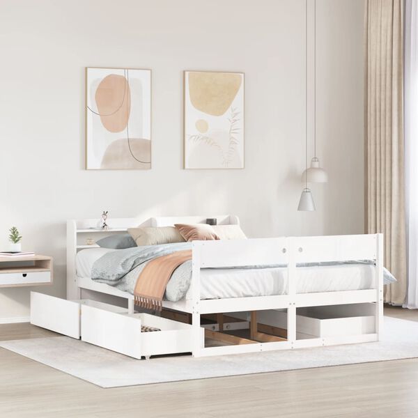 vidaXL Estructura de cama sin colch&oacute;n madera de pino blanca 150x200 cm