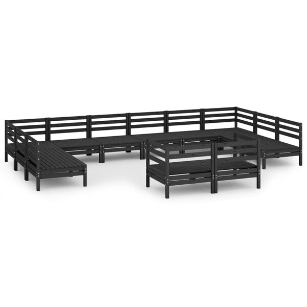 vidaXL Juego de muebles de jard&iacute;n 12 pzas madera maciza de pino negro