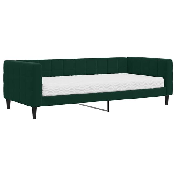 vidaXL Sof&aacute; cama con colch&oacute;n terciopelo verde oscuro 90x200 cm