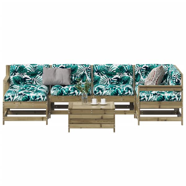 vidaXL Juego de muebles jard&iacute;n 7 pzas y cojines madera pino impregnada