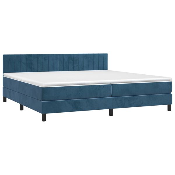 vidaXL Cama box spring colch&oacute;n y LED terciopelo azul oscuro 200x200 cm