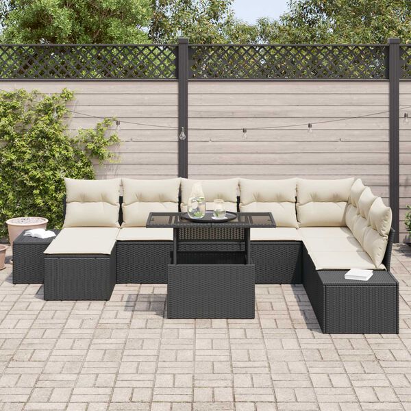 vidaXL Conjunto de sofá de jardín 9 pcs Negro Poliratán