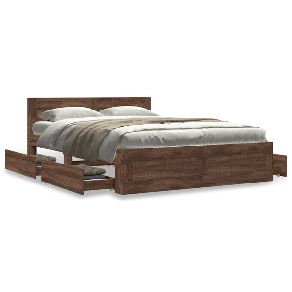 vidaXL Cama con cabecero madera de ingenier&iacute;a marr&oacute;n roble 140x200 cm