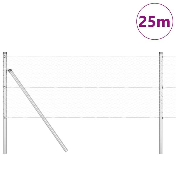 vidaXL Poste de Valla Plateado 25 x 0,6 m (malla de 25 mm) Acero