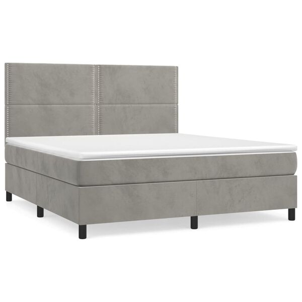vidaXL Cama box spring con colch&oacute;n terciopelo gris claro 180x200 cm