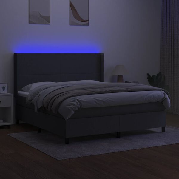 vidaXL Cama box spring colch&oacute;n y luces LED tela gris oscuro 180x200 cm