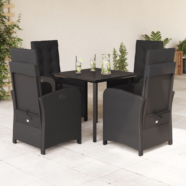 vidaXL Set de muebles jard&iacute;n 5 pzas con cojines rat&aacute;n sint&eacute;tico negro
