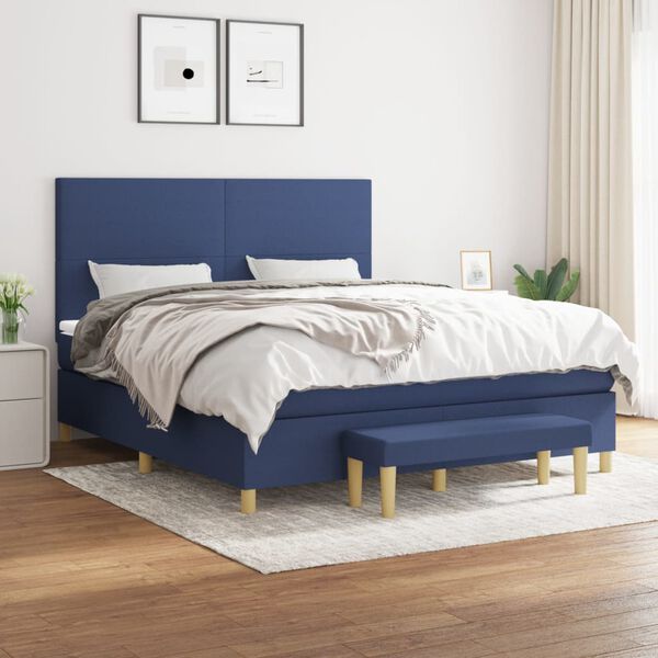 vidaXL Cama box spring con colch&oacute;n tela azul 160x200 cm