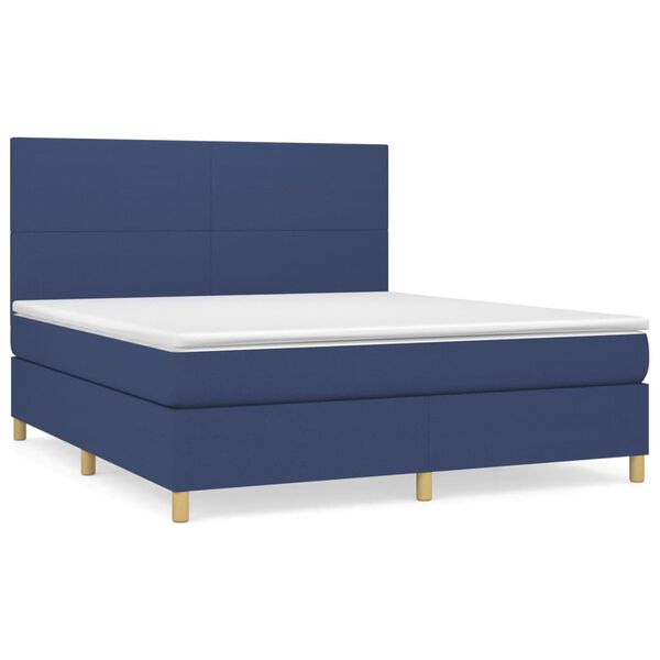 vidaXL Cama box spring con colch&oacute;n tela azul 180x200 cm
