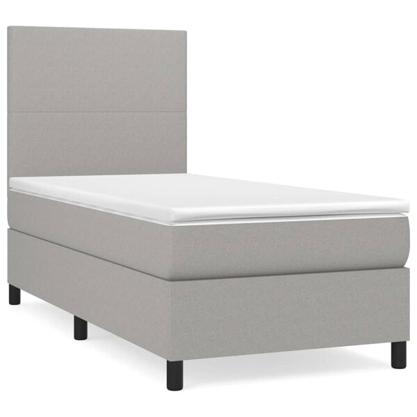 vidaXL Cama box spring con colch&oacute;n tela gris claro 90x200 cm