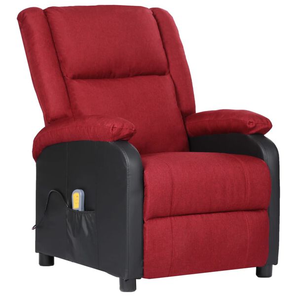 vidaXL Sill&oacute;n de masaje de cuero sint&eacute;tico y tela rojo tinto