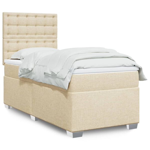 vidaXL Cama box spring con colch&oacute;n tela color crema 90x200 cm