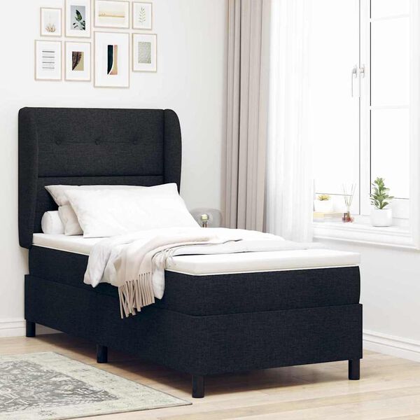vidaXL Cama tipo Box Spring con colch&oacute;n Negro 90 x 190 cm tela