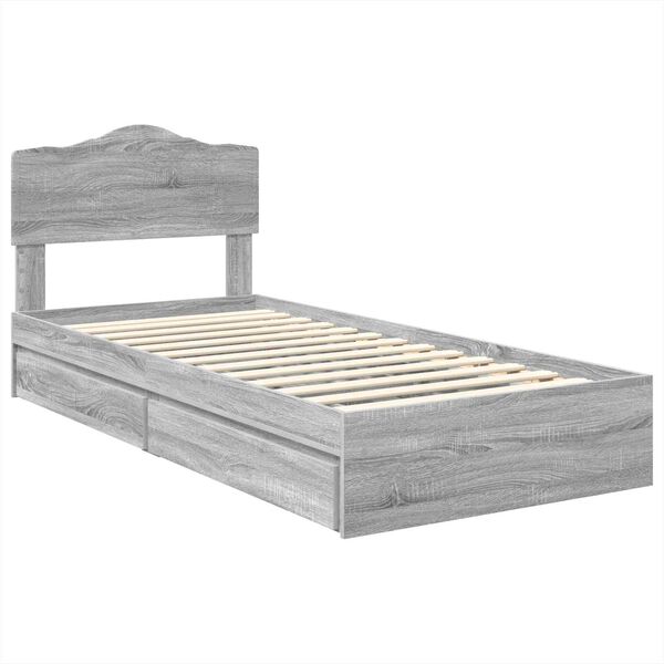 vidaXL Cama con almacenamiento con cabecera Gris Sonoma 100 x 200 cm