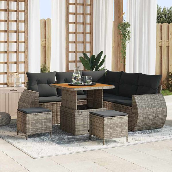 vidaXL Conjunto de sofás de jardín 8 pcs Gris ratán sintético