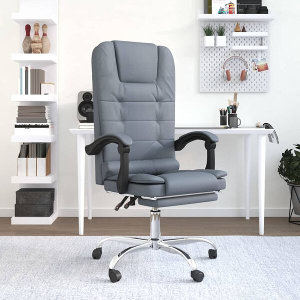 vidaXL Silla de oficina reclinable con masaje terciopelo gris oscuro