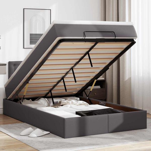 vidaXL Estructura cama otomana colch&oacute;n cuero sint&eacute;tico gris 120x200cm
