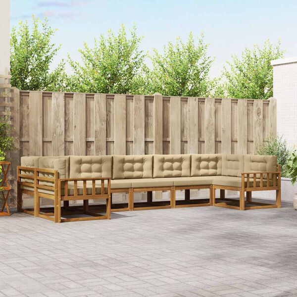 vidaXL Conjunto de sof&aacute;s de exterior con coj&iacute;n 7 pcs Natural y Beige