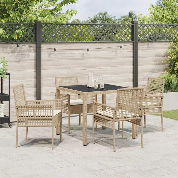 vidaXL Conjunto de Comedor de Jard&iacute;n 5 pcs Beige rat&aacute;n sint&eacute;tico