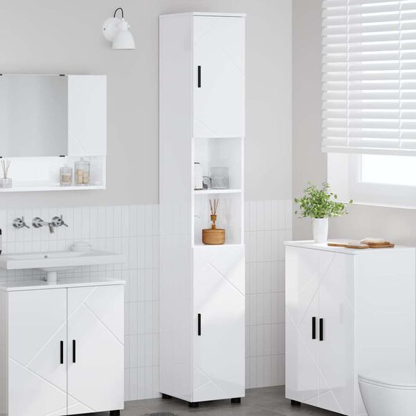 vidaXL Gabinete de Ba&ntilde;o con almacenamiento brillante 30 x 35 x 192 cm