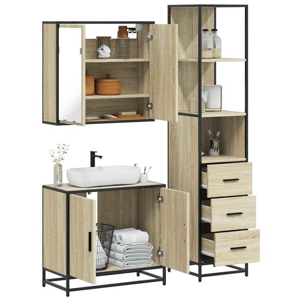 vidaXL Set de muebles de baño 3 pzas madera contrachapada roble Sonoma