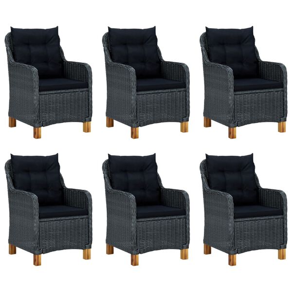 vidaXL Set comedor jard&iacute;n 7 pzas cojines rat&aacute;n sint&eacute;tico gris oscuro